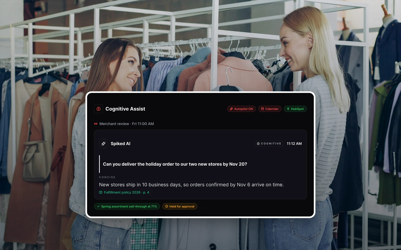 SpikedAI surfacing order history and promotion signals before a merchant review