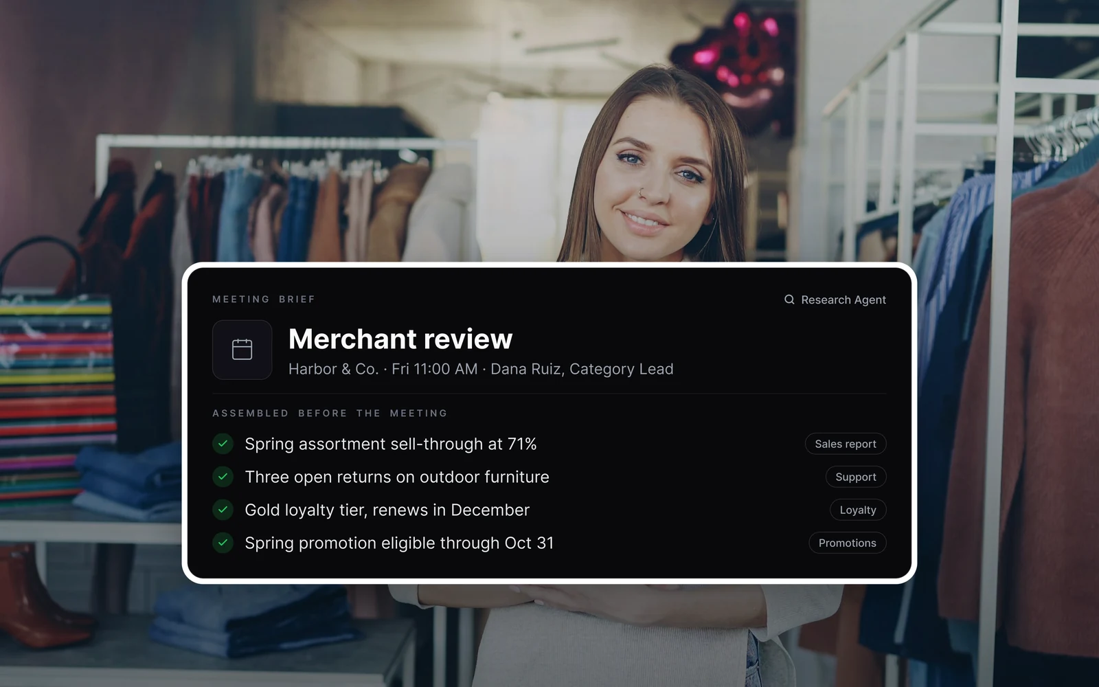 SpikedAI merchant review brief: order history, loyalty activity, open returns and active promotions