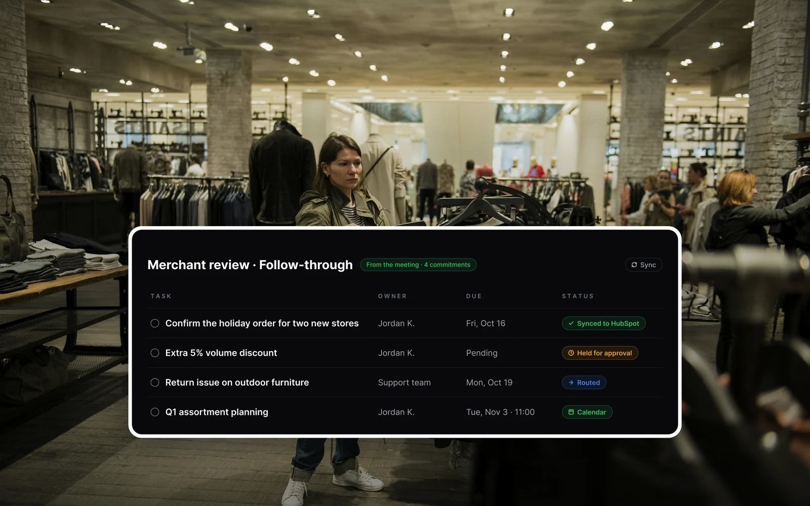 SpikedAI follow-up with routed merchant requests and a pricing exception held for approval